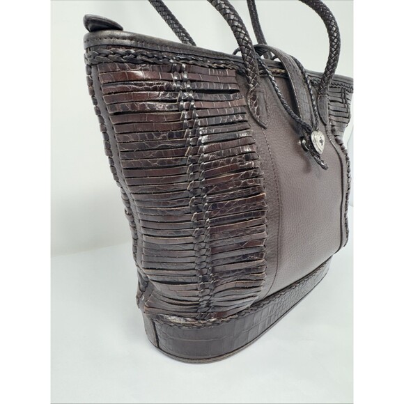 Brighton Brown Pebbled Leather Shoulder Bag w/2 Braided Handles Heart Closure - Picture 6 of 13